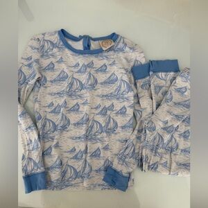 The Beaufort Bonnet Company Blue & White Sailboat Pajama Top and Bottom Set